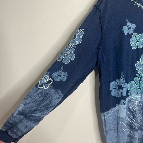 We the Free Denim Blue Floral Embroidered Long Sleeve Oversized Shirt Large - Picture 2 of 9